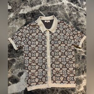 J.Crew Wallace & Barnes Short-sleeve Cotton Jacquard Cardigan Polo Sweater